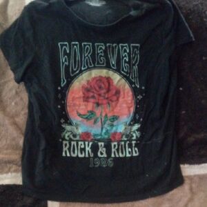 Black Short Sleeve Tee with Rock & Roll Graphic